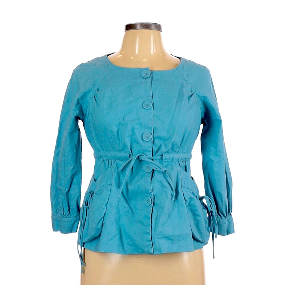 KENAR Turquoise LINEN Blend JACKET Size 8